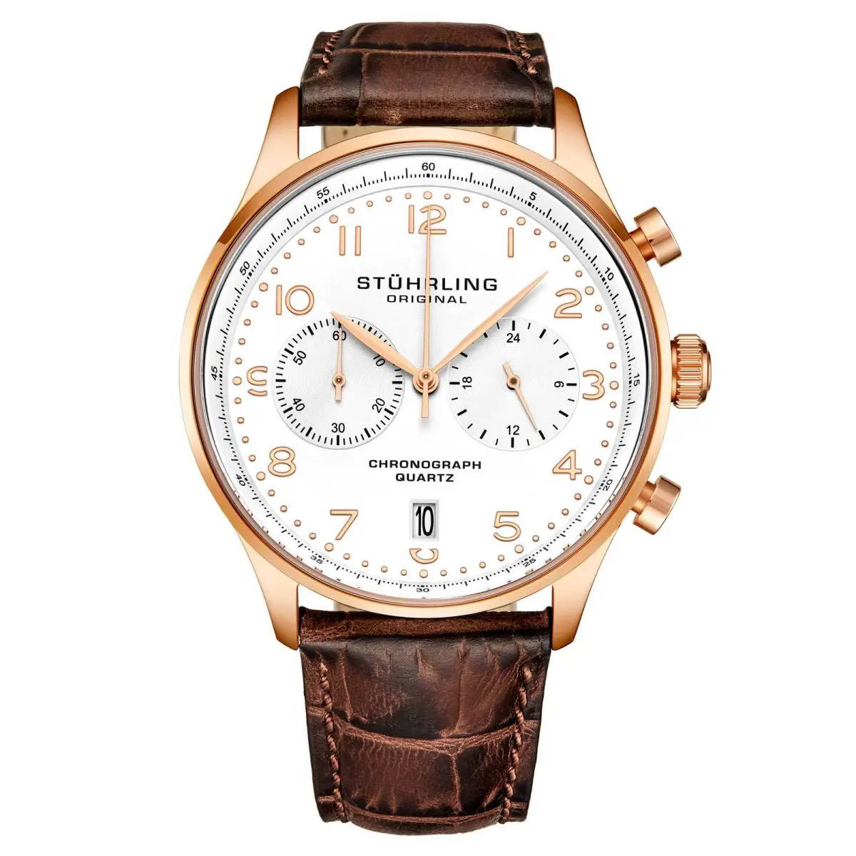 Stuhrling Monaco Chronograph Rose/brown White Dial Wristwatch 4012.4