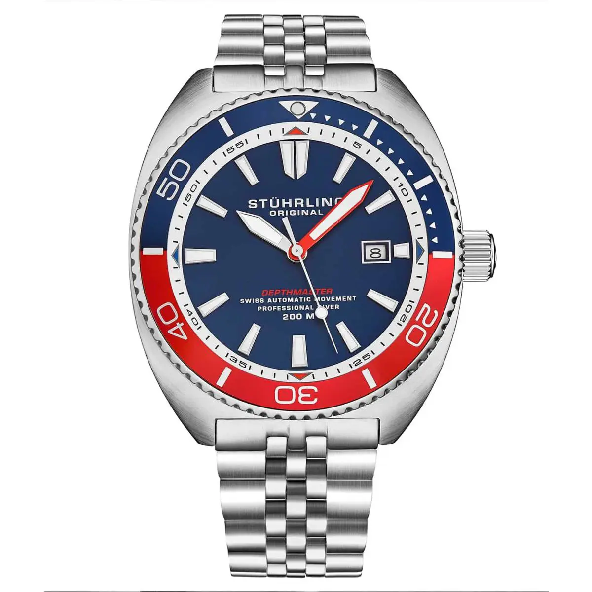 Stuhrling The Swiss Automatic Depthmaster Diver Blue/red Blue Dial Wristwatch 1008.03 by Stührling