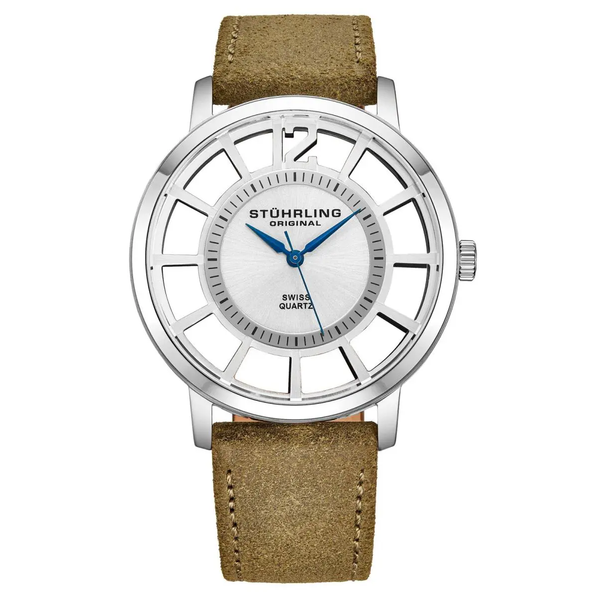 Stuhrling Symphony Green/leather/silver Dial/silver Case Silver Dial Wristwatch 388S2.05