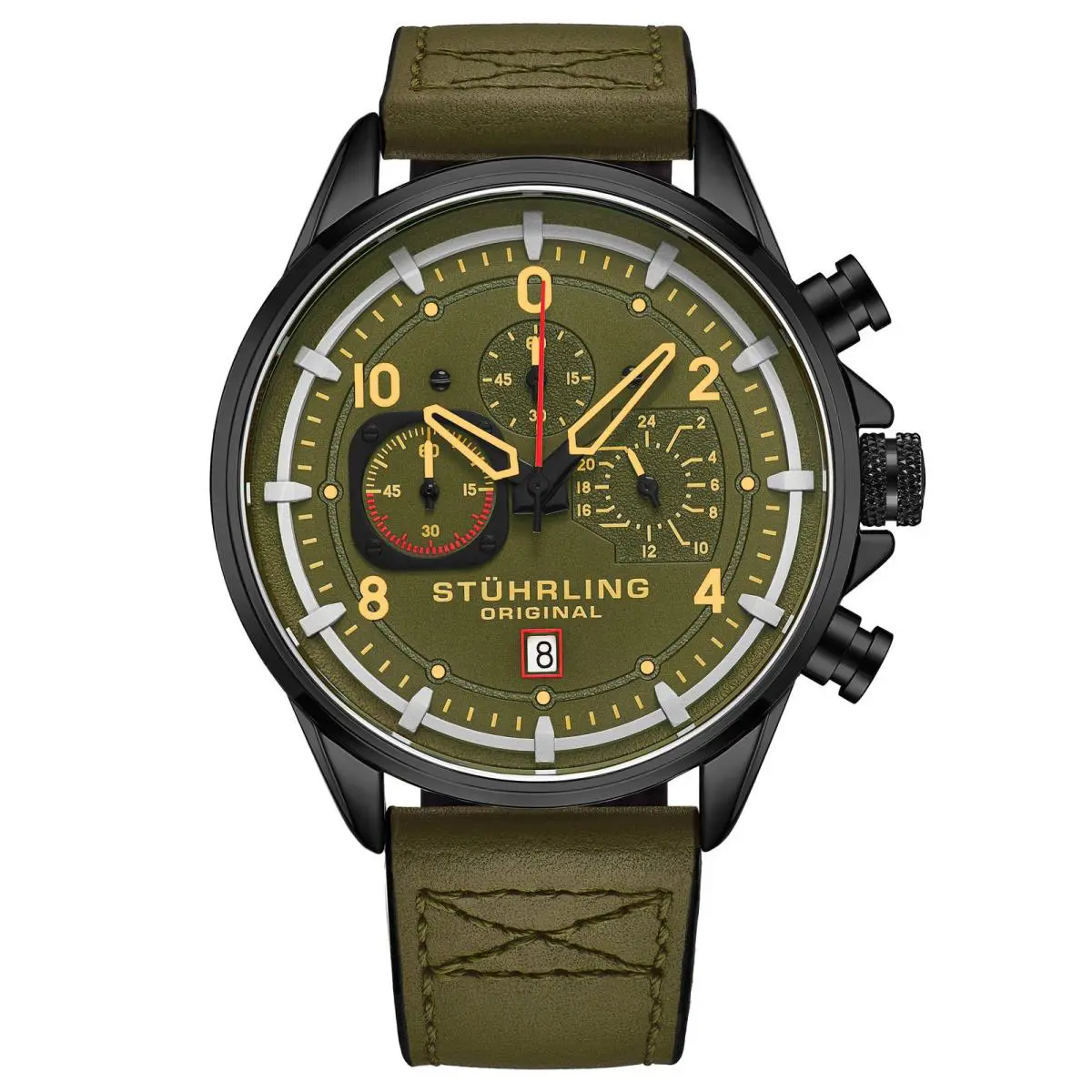 Stuhrling Aviator 929 Watch Green/leather Green Dial Wristwatch 929.04