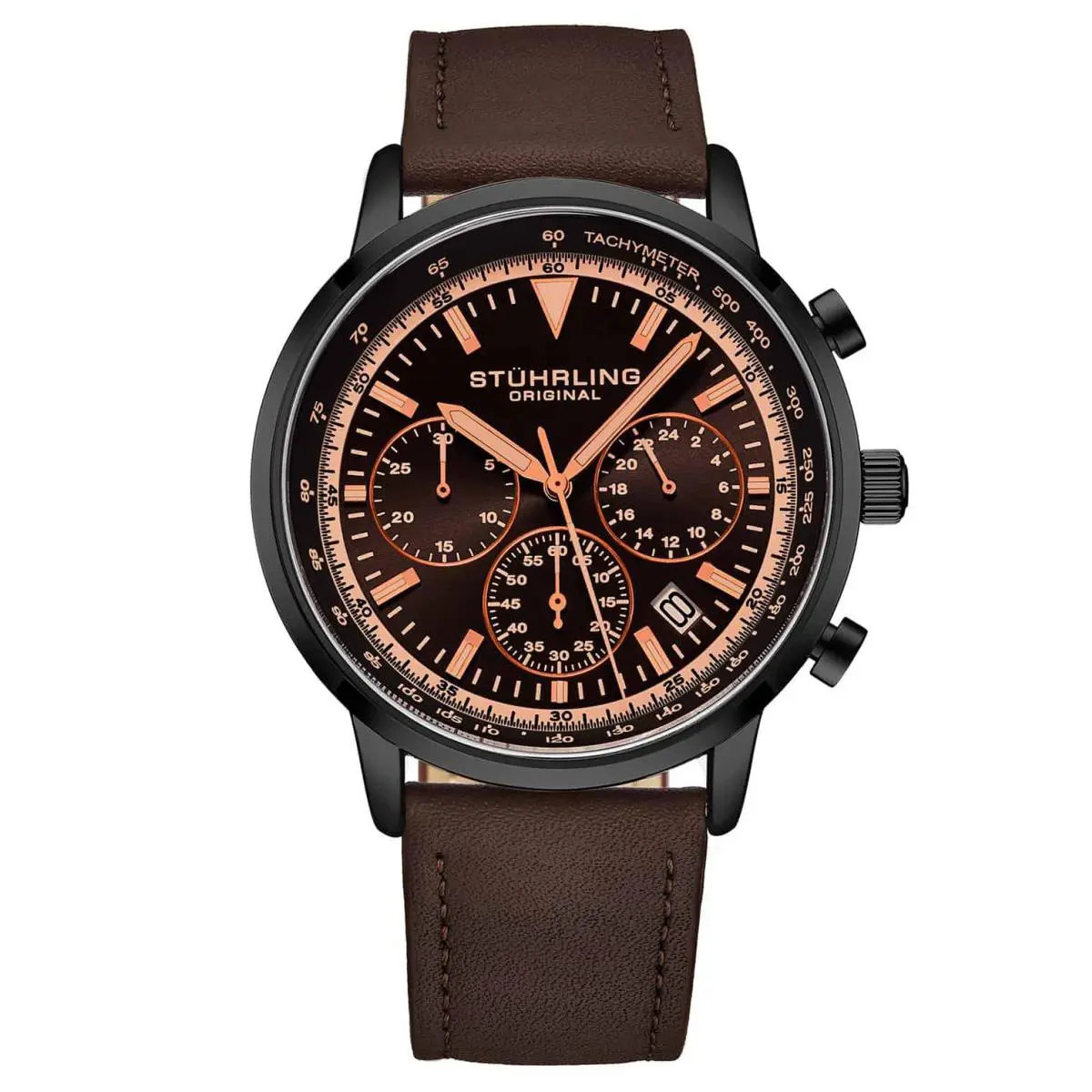 Stuhrling Monaco Dark Brown Dial/ Dark Brown Leather Brown Dial Wristwatch 3986L.5