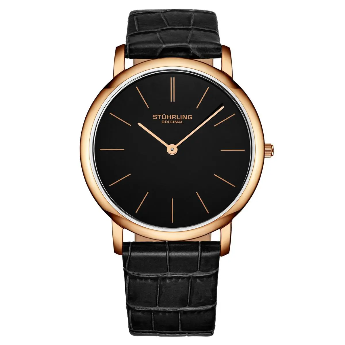 Stuhrling Symphony Black/leather/black Dial/rose/rose Case 601.3345K1 Black Dial Wristw
