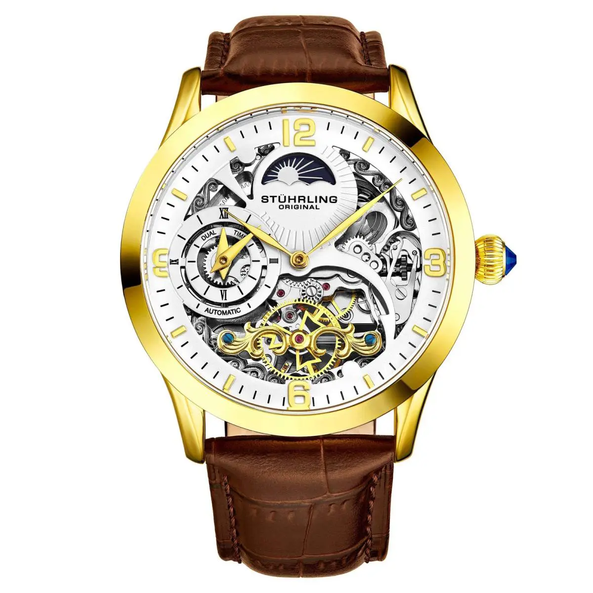 Stuhrling Legacy 3921 Brown Brown/leather White Dial Wristwatch 3921.3