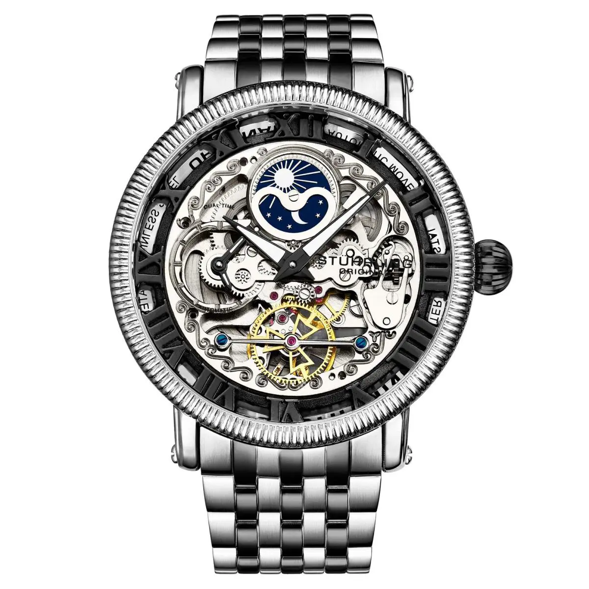 Stuhrling Legacy Black/stainless Steel Black Dial Wristwatch 3922.4