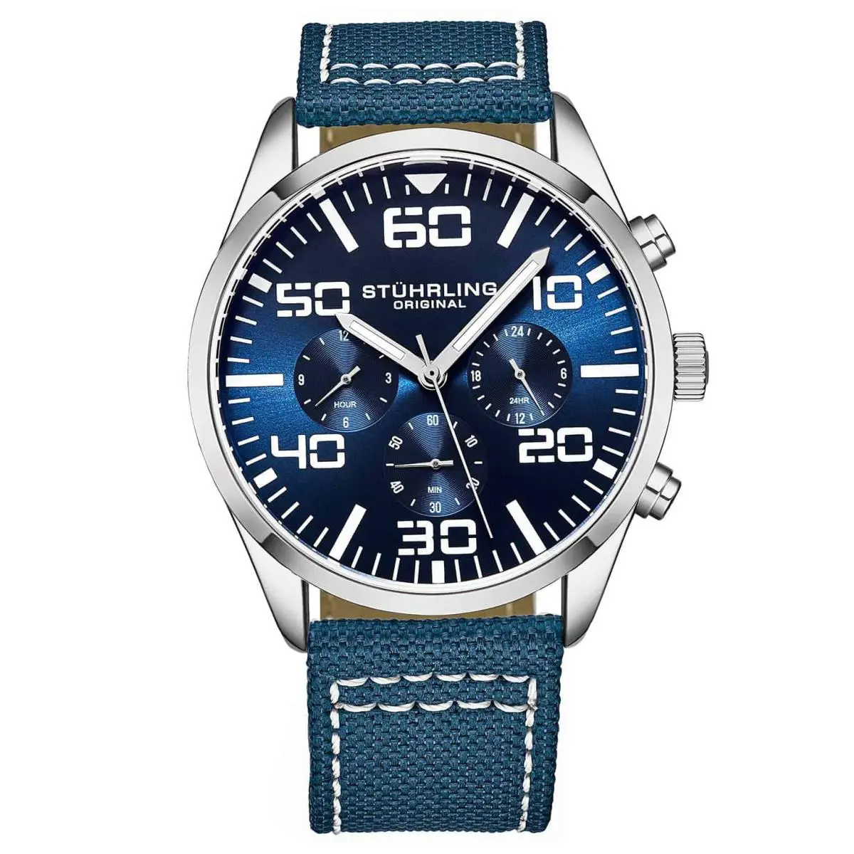 Stuhrling Aviator Blue Dial/ Blue Nylon Blue Dial Wristwatch 4001.4