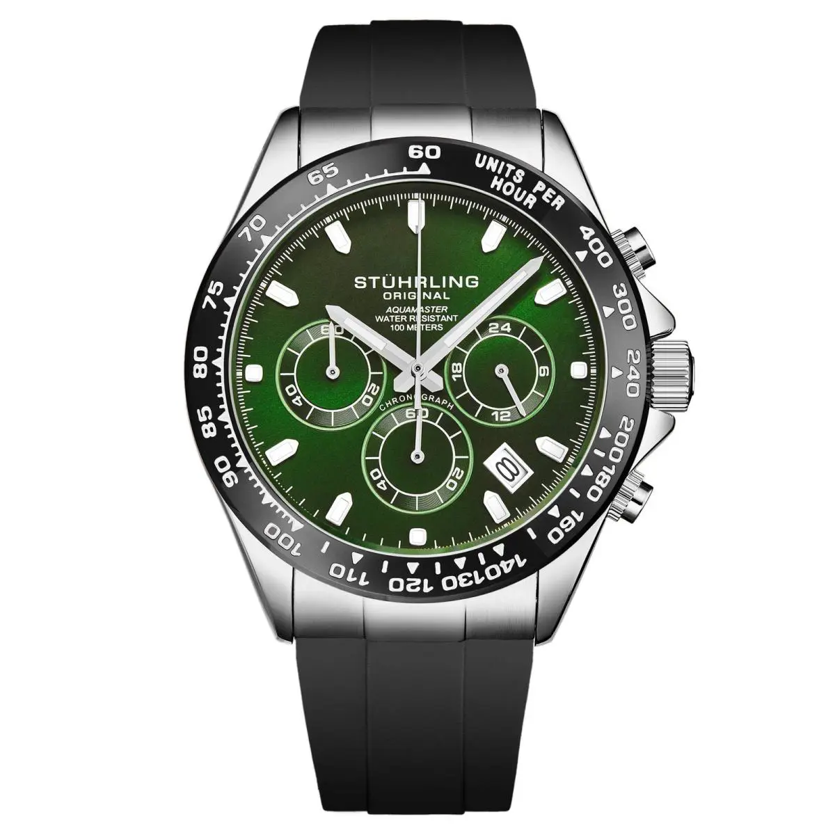 Stuhrling Vanguard Elite Navigator 42mm Chronograph Watch Green/black Green Dial Wristwa - Dial: Green, Band: Black