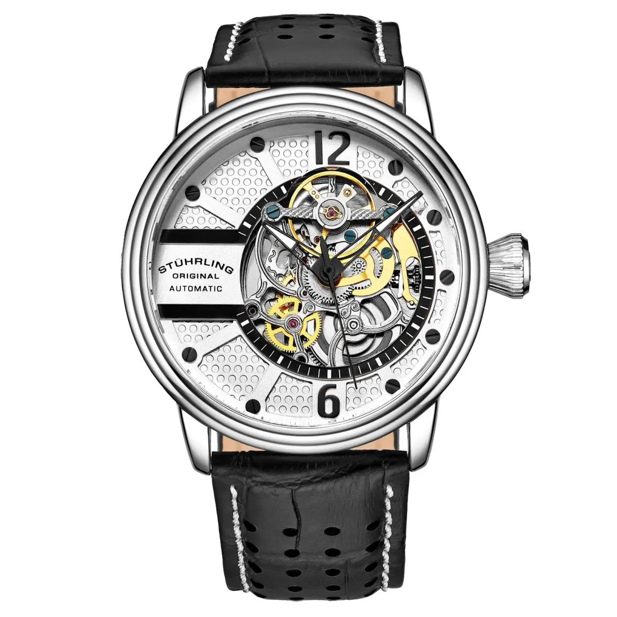 Stuhrling Legacy Black/grey Leather Gray Dial Wristwatch 3971.5