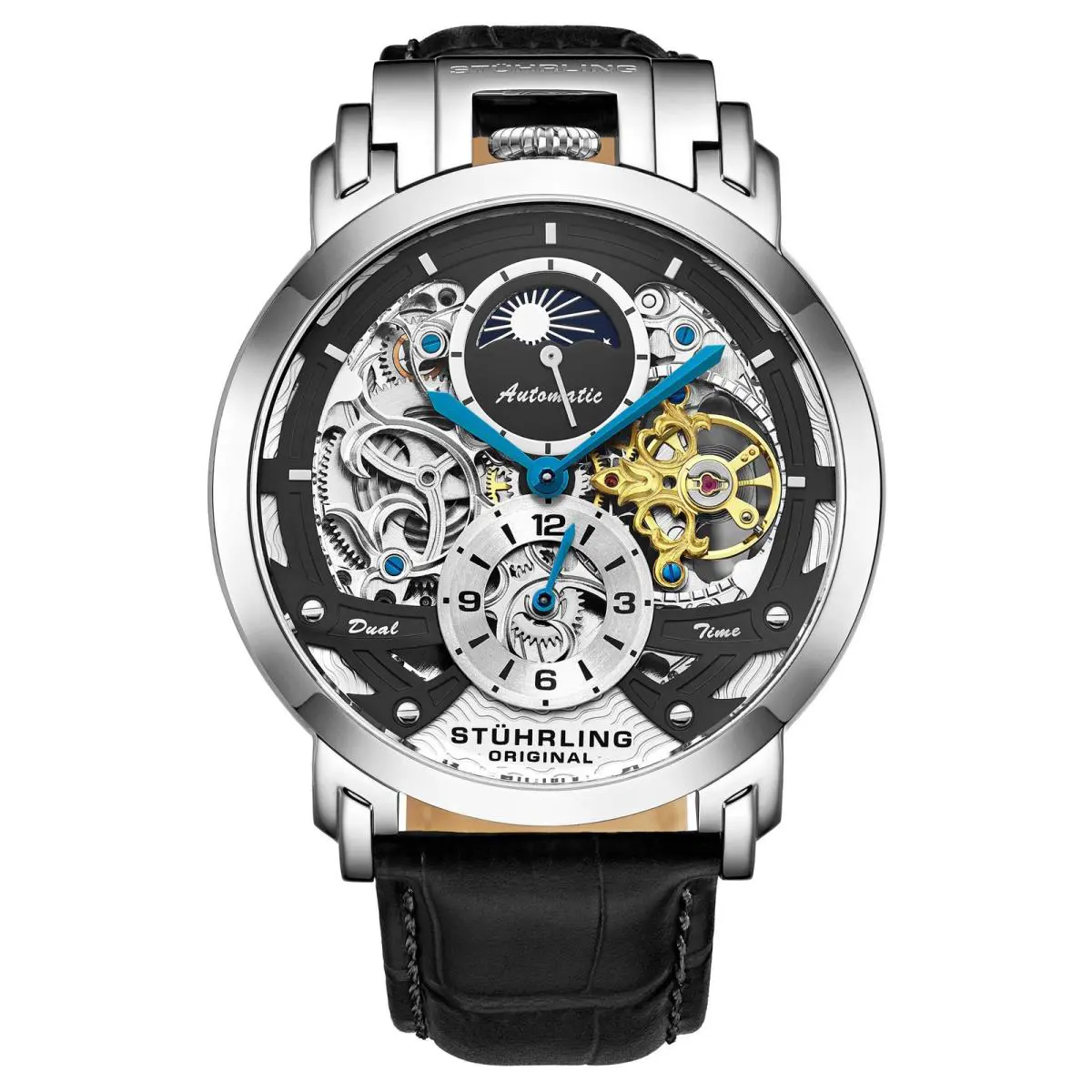 Stuhrling Legacy Silver/black Leather Black Dial Wristwatch 906.02