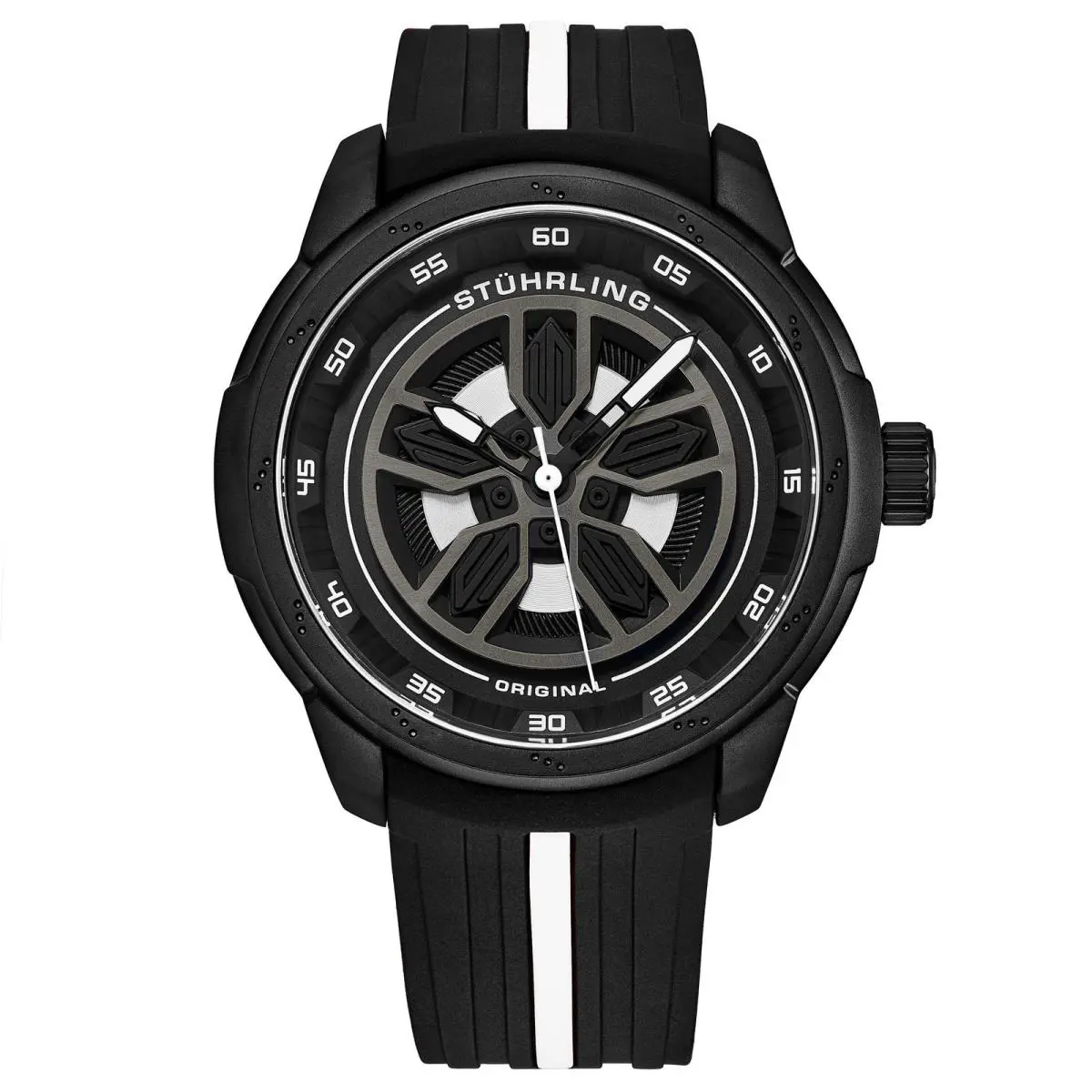 Stuhrling Aviator Black and White/rubber/black/silver Dial/black Case Black Dial Wristwa