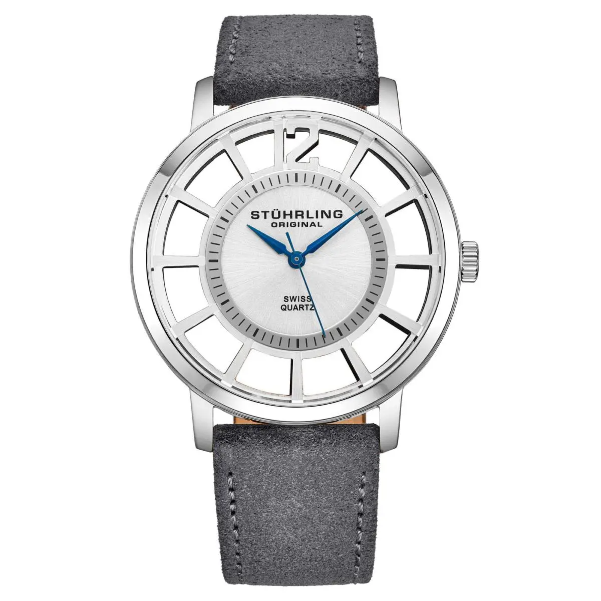 Stuhrling Symphony Grey/leather/silver Dial/silver Case Silver Dial Wristwatch 388S2.04