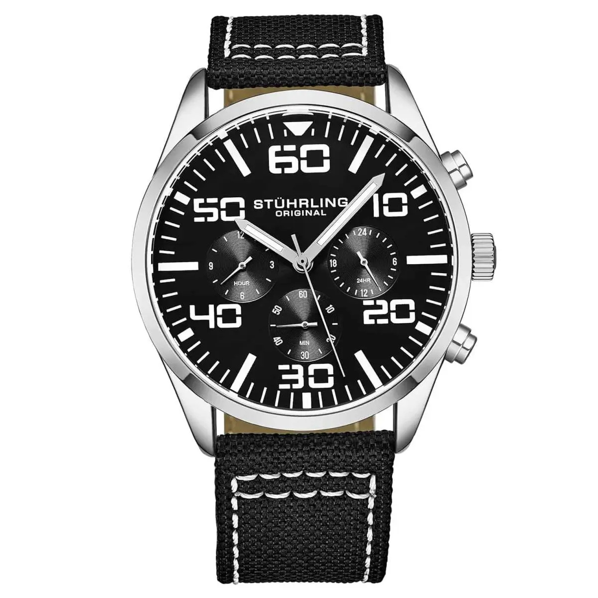 Stuhrling Aviator Black Dial/ Black Nylon Black Dial Wristwatch 4001.2