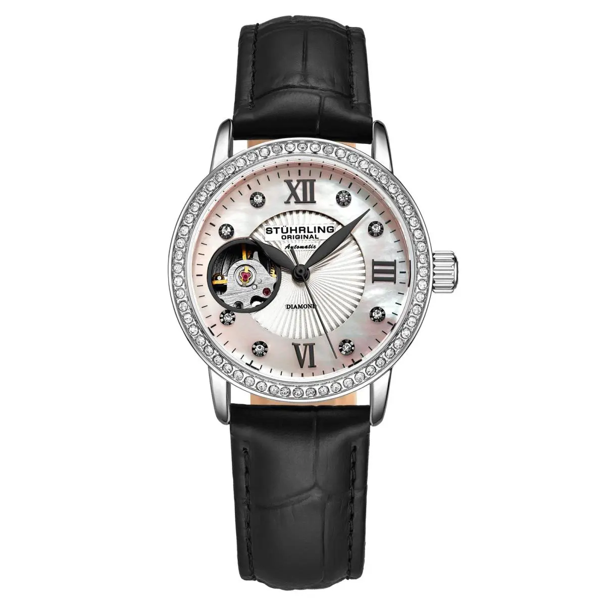 Stuhrling Legacy-3952.1 Black Leather Silver Dial Wristwatch 3952.1