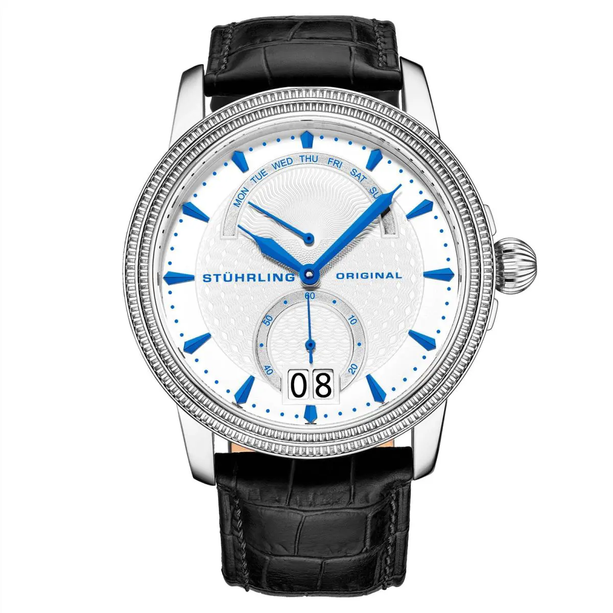 Stuhrling Symphony 788 Silver Case/leather Strap/ Brass Dial Silver Dial Wristwatch 788