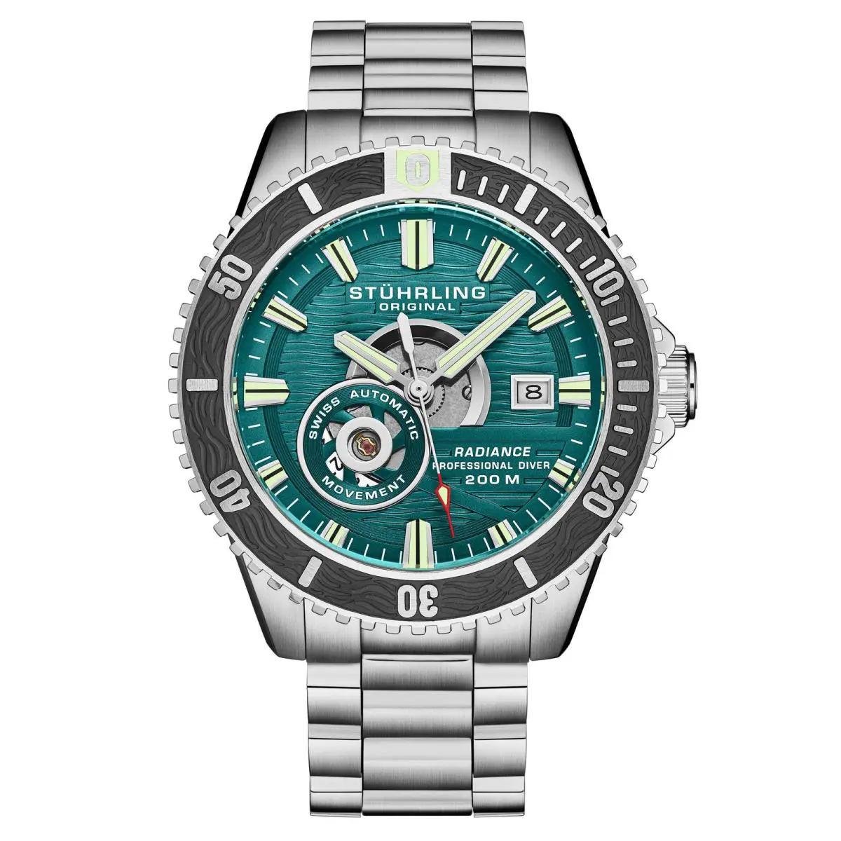 Stuhrling Radiance Automatic 44mm Skeleton Turquoise/silver Tourquise Dial Wristwatch 10