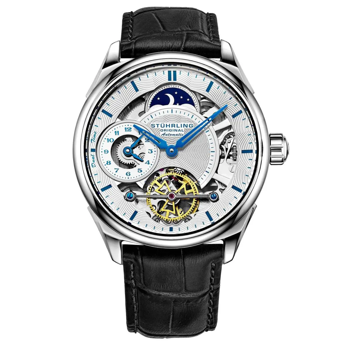 Stuhrling Legacy Automatic 943A Watch Black/leather Silver Dial Wristwatch 943A.01