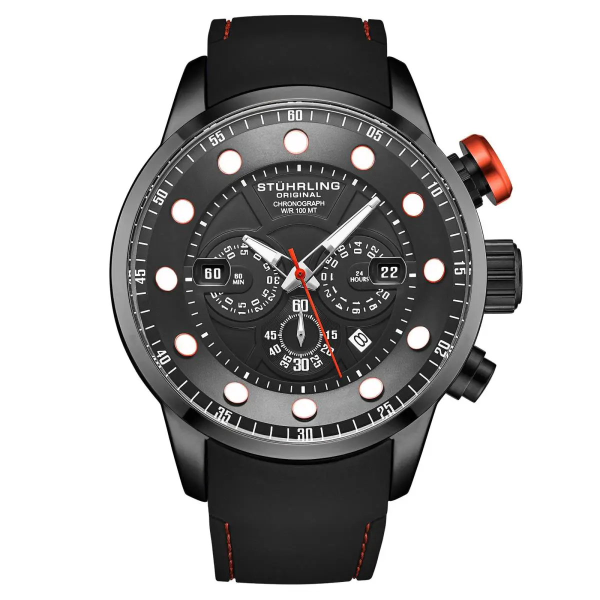 Stuhrling Aquatic Force Chronograph 50mm Black/red Black Dial Wristwatch 4053.3