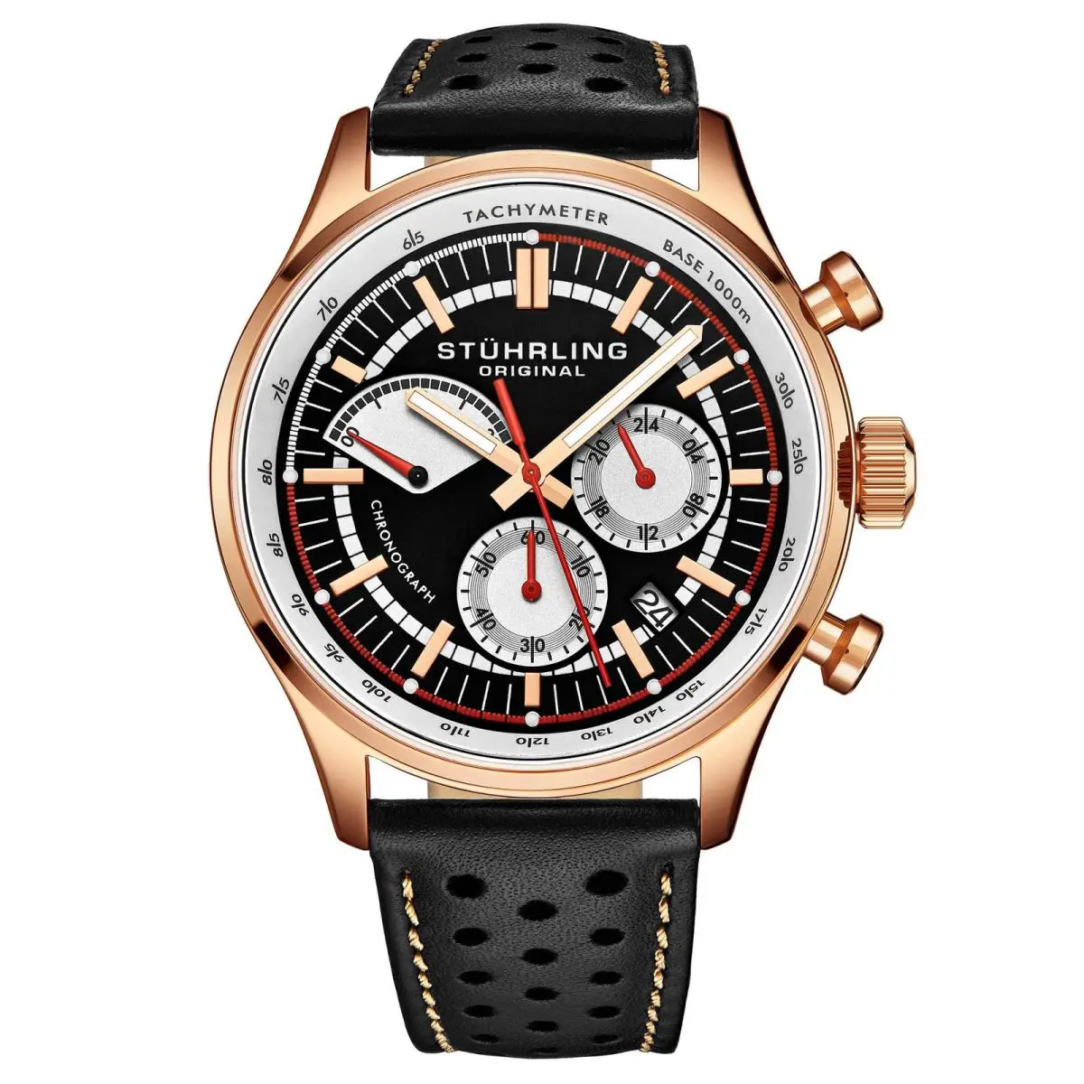 Stuhrling Monaco Brown/leather/brown Dial/rose Case Brown Dial Wristwatch 934.03