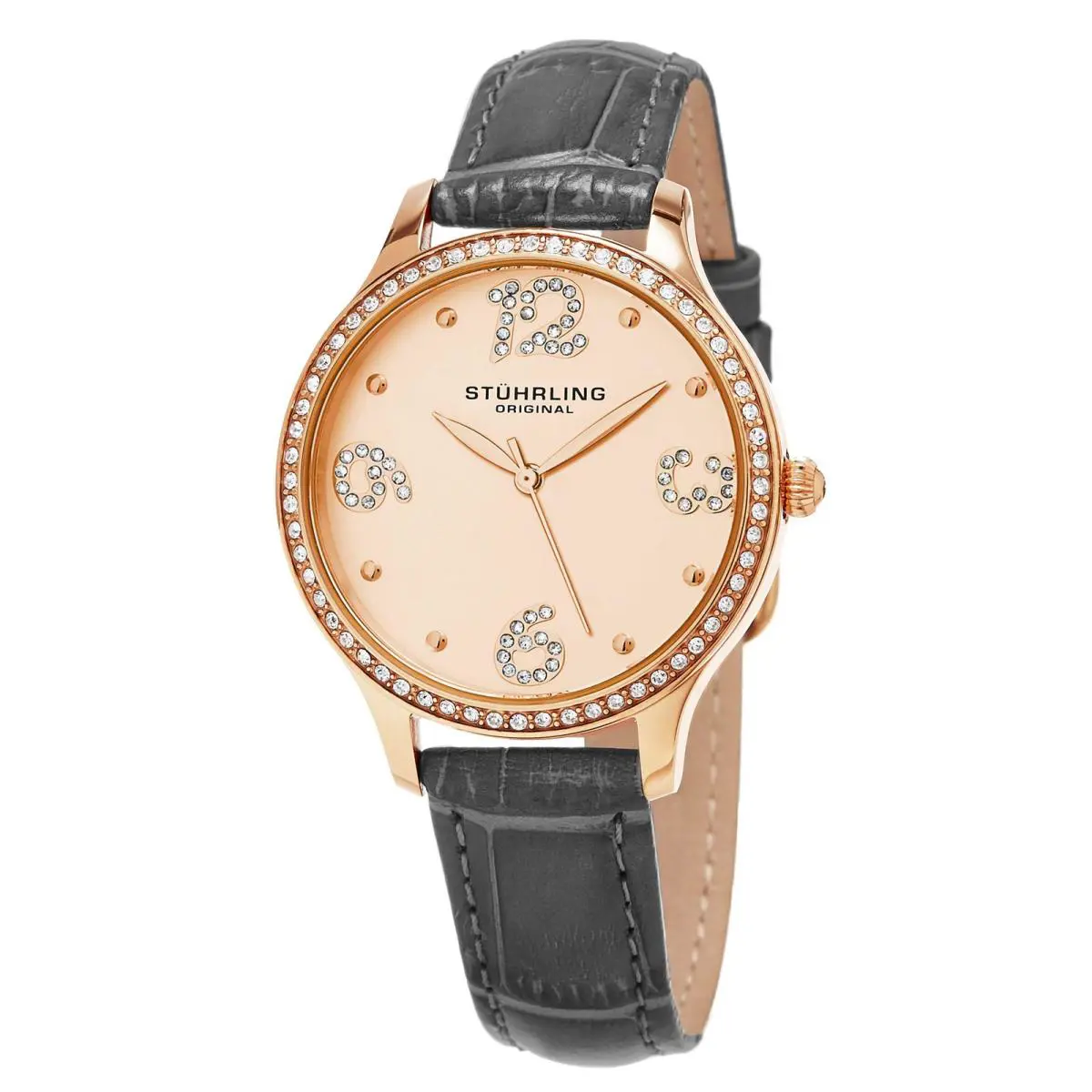 Stuhrling Vogue Gray Leather Salmon Dial Wristwatch 560.05 - Dial: Other, Band: Gray