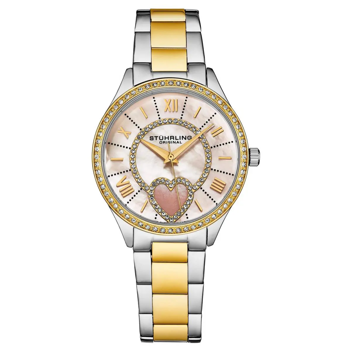 Stuhrling Saylor Mother of Pearl Quartz Classic Gold/silver White Dial Wristwatch 4019.4