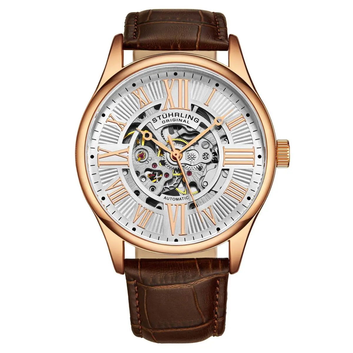 Stuhrling Legacy 3942 Brown Brown/leather Silver Dial Wristwatch 3942.4