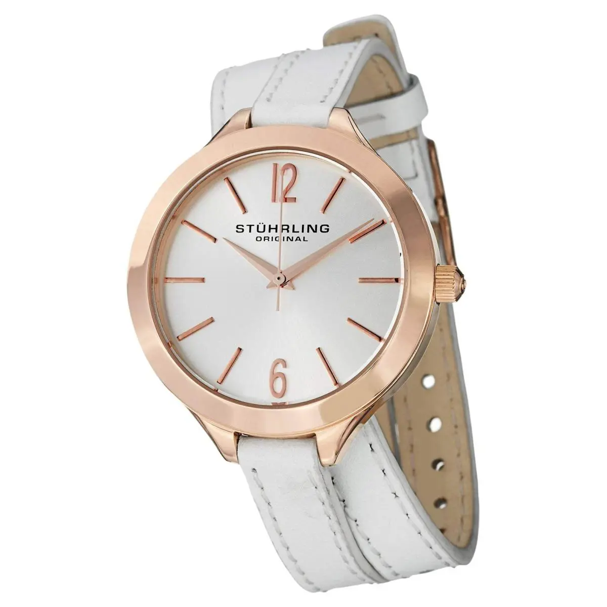Stuhrling Vogue-568.03 White Leather Silver Dial Wristwatch 568.03 - Dial: Gray, Band: White