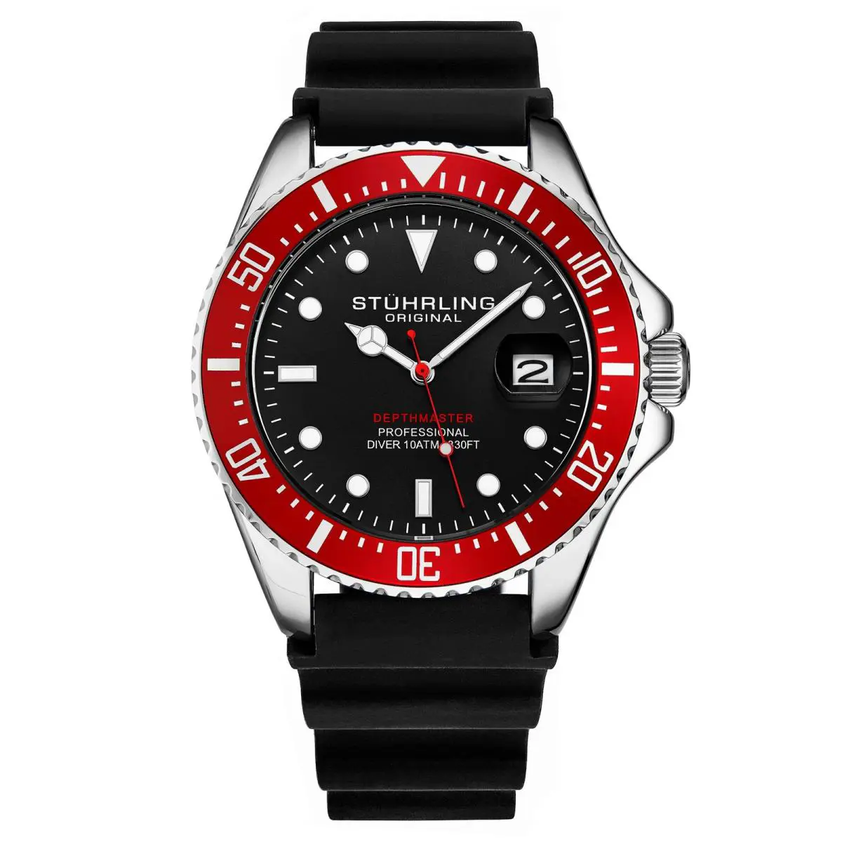 Stuhrling Aquadiver 3950r Black/rubber Black Dial Wristwatch 3950R.3
