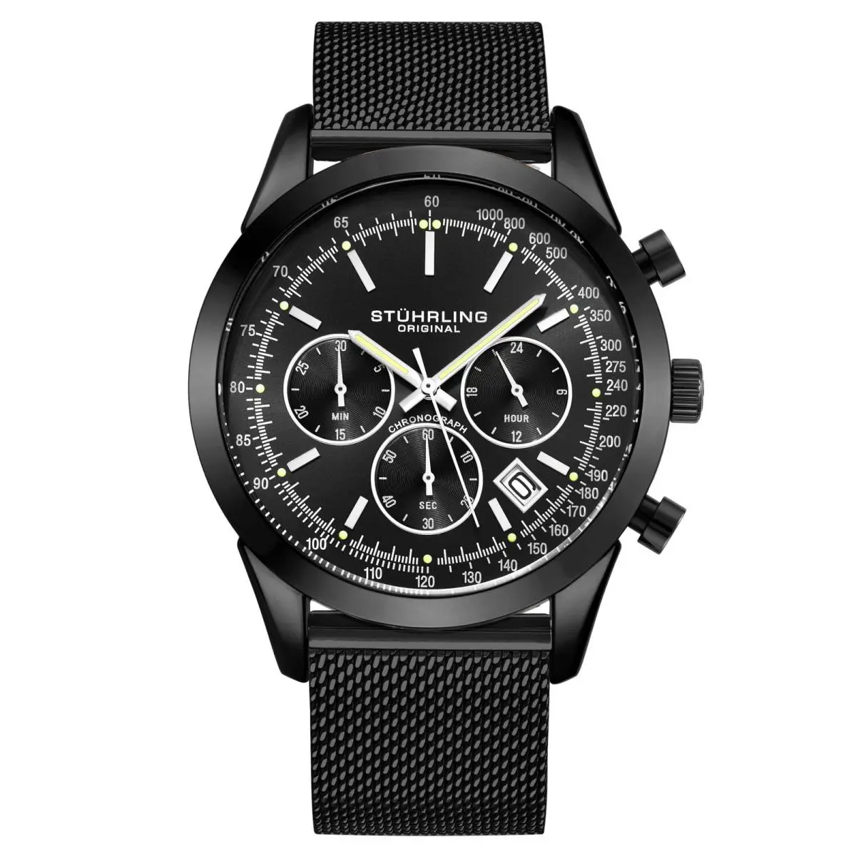 Stuhrling Rialto 3975 Quartz 44 MM Chronograph Black Dial Wristwatch 3975.6