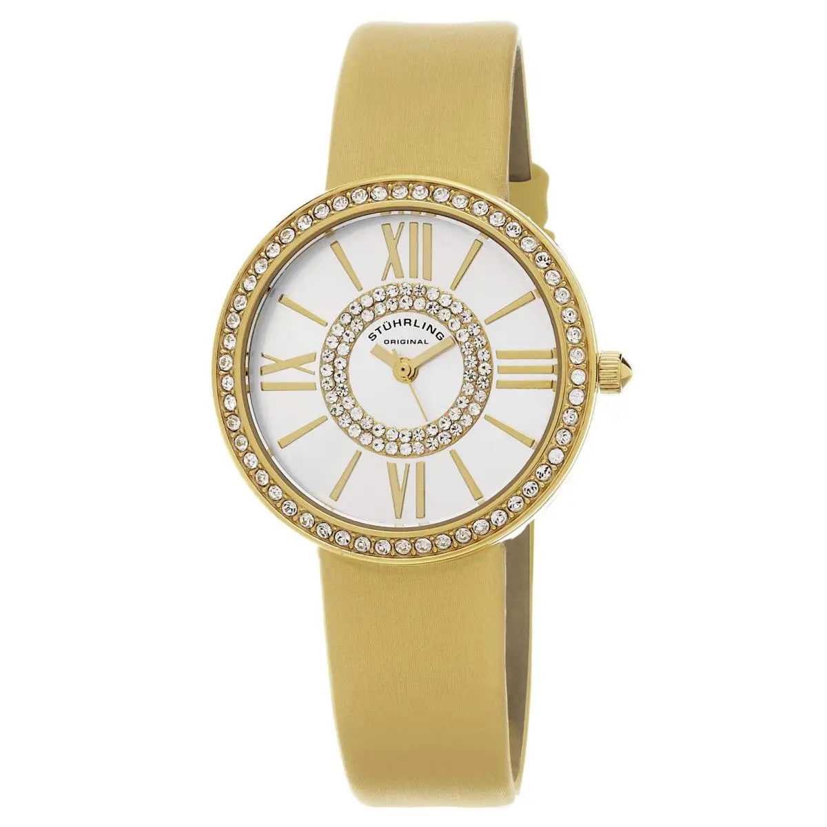 Stuhrling Vogue Yellow Leather Silver Dial Wristwatch 566.04