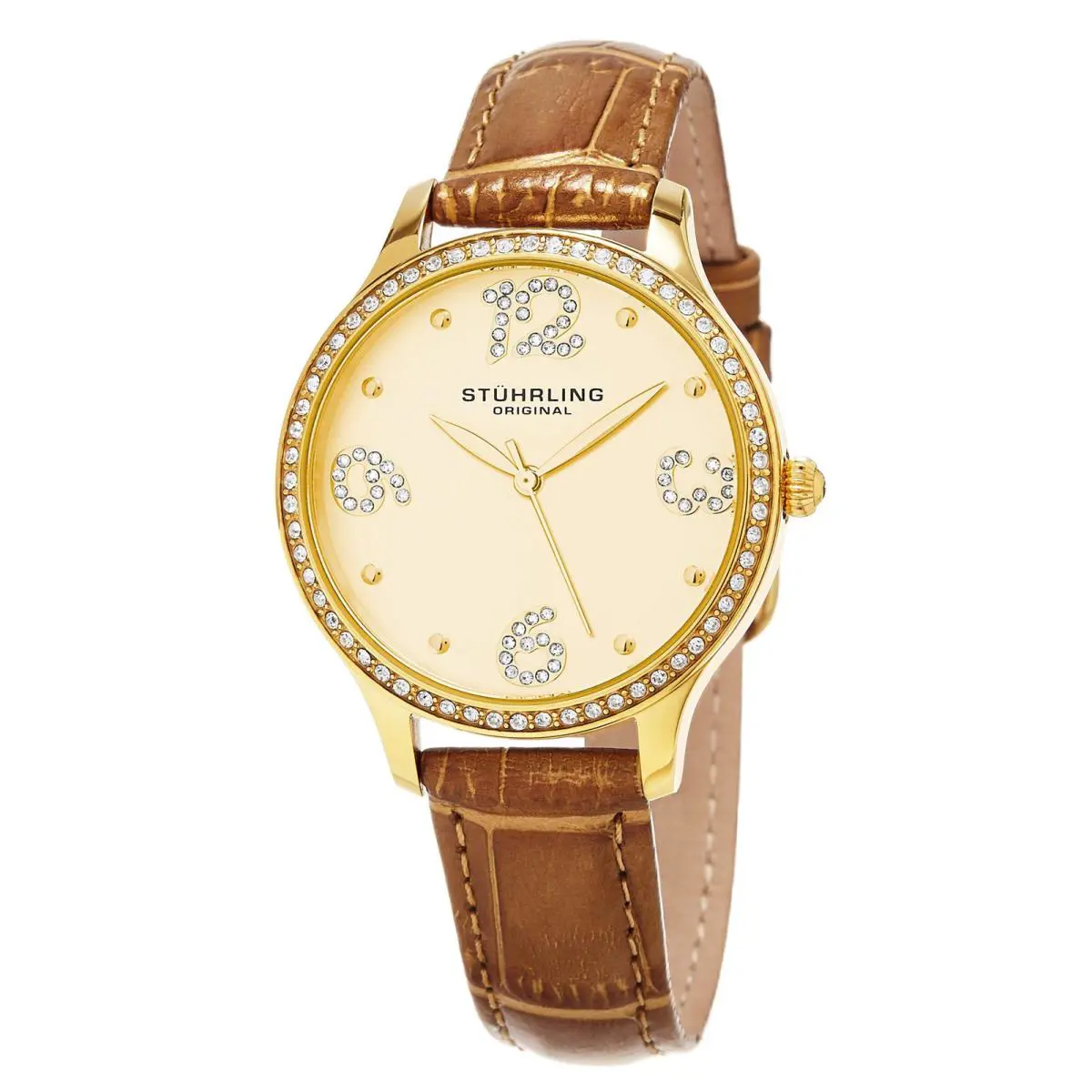Stuhrling Vogue Gold Leather Gold Dial Wristwatch 560.04 - Dial: Gold, Band: Gold