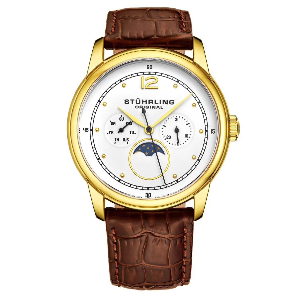 Stuhrling Symphony Brown/leather/white Dial/gold Case White Dial Wristwatch 898.03