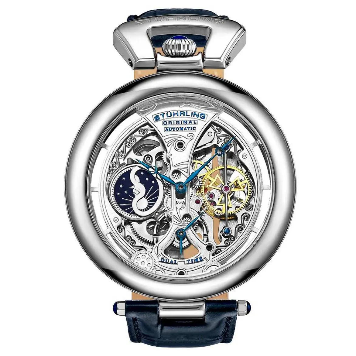 Stuhrling Legacy Silver Dial/ Blue Leather Blue Silver Dial Wristwatch 3919.1
