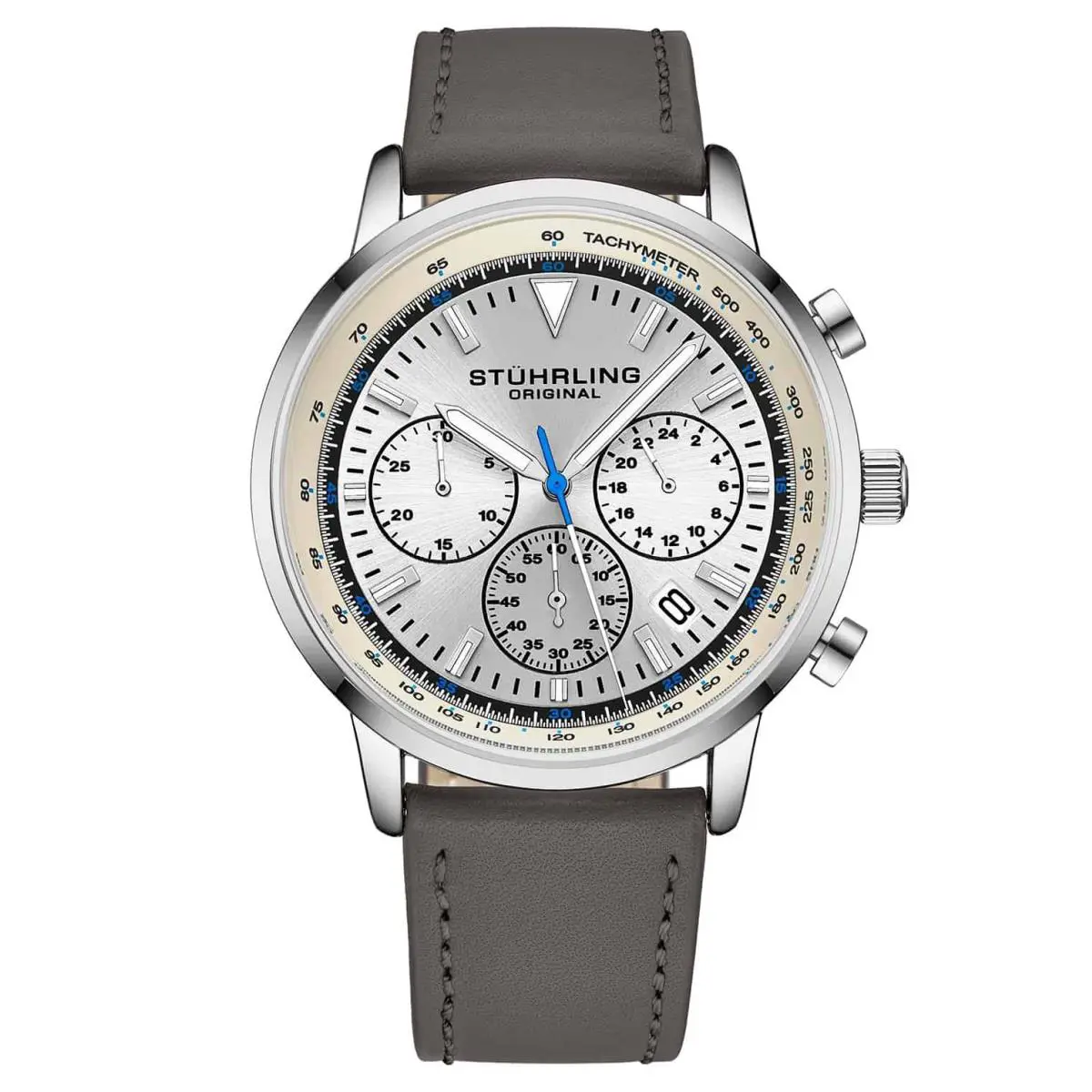 Stuhrling Monaco Silver Dial/ Grey Leather Silver Dial Wristwatch 3986L.1
