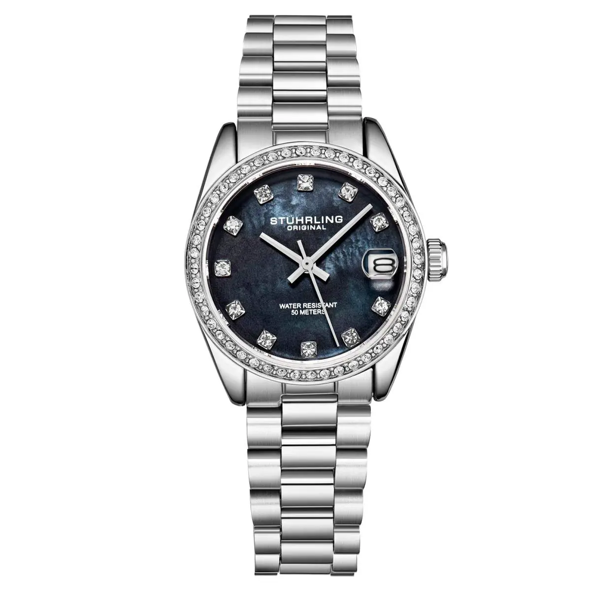 Stuhrling Lineage Quartz Fashion Black/stainless Black Dial Wristwatch 3936.3