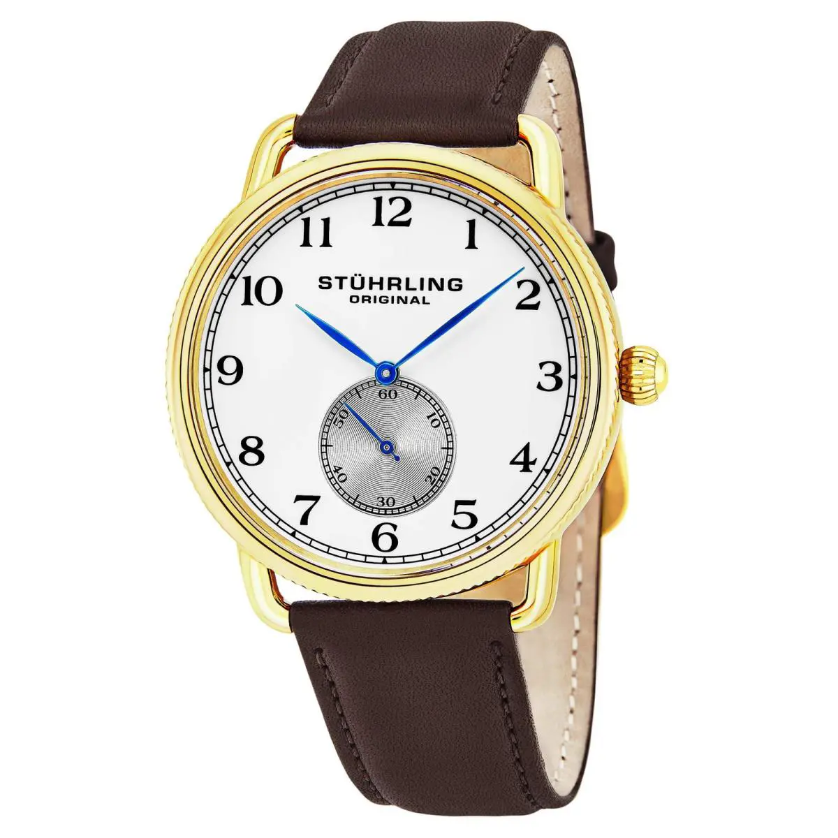 Stuhrling Symphony Brown/leather/silver Dial/gold Case 207.03 Silver Dial Wristwatch 207