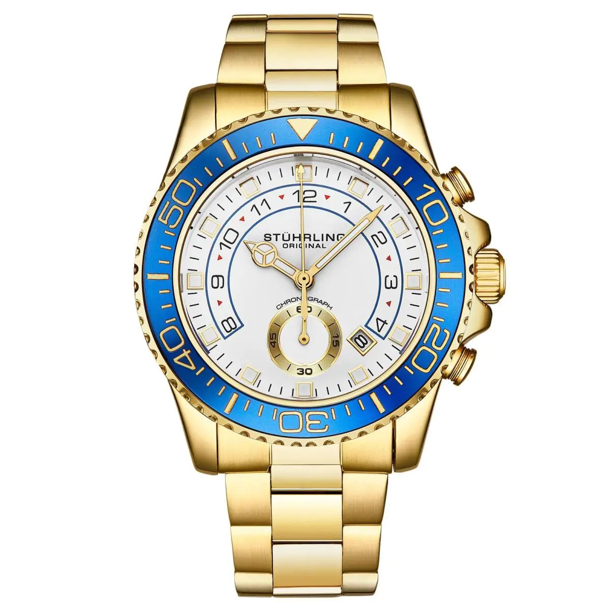 Stuhrling Aquadiver 3966 Gold/stainless Steel White Dial Wristwatch 3966.4 - Dial: White, Band: Gold