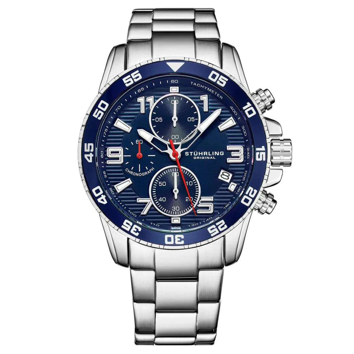 Stuhrling Concorso Quartz 40mm Chronograph Blue Silver/stainless Steel Blue Dial Wristwa