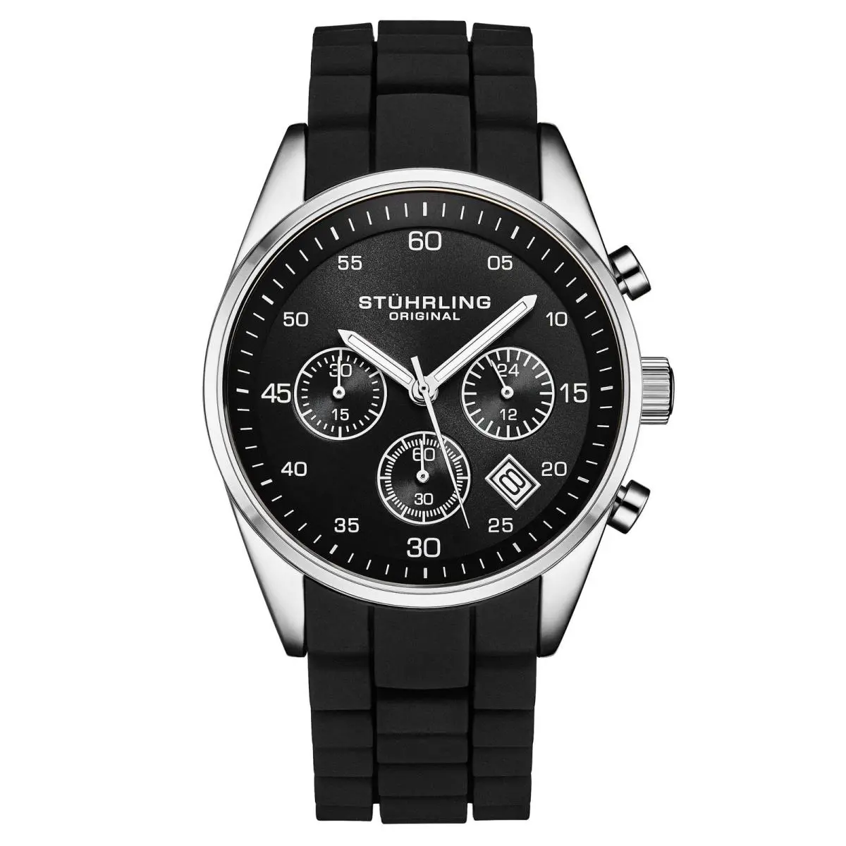 Stuhrling Tempo Chronograph 42mm Black/rubber Black Dial Wristwatch 4057.1