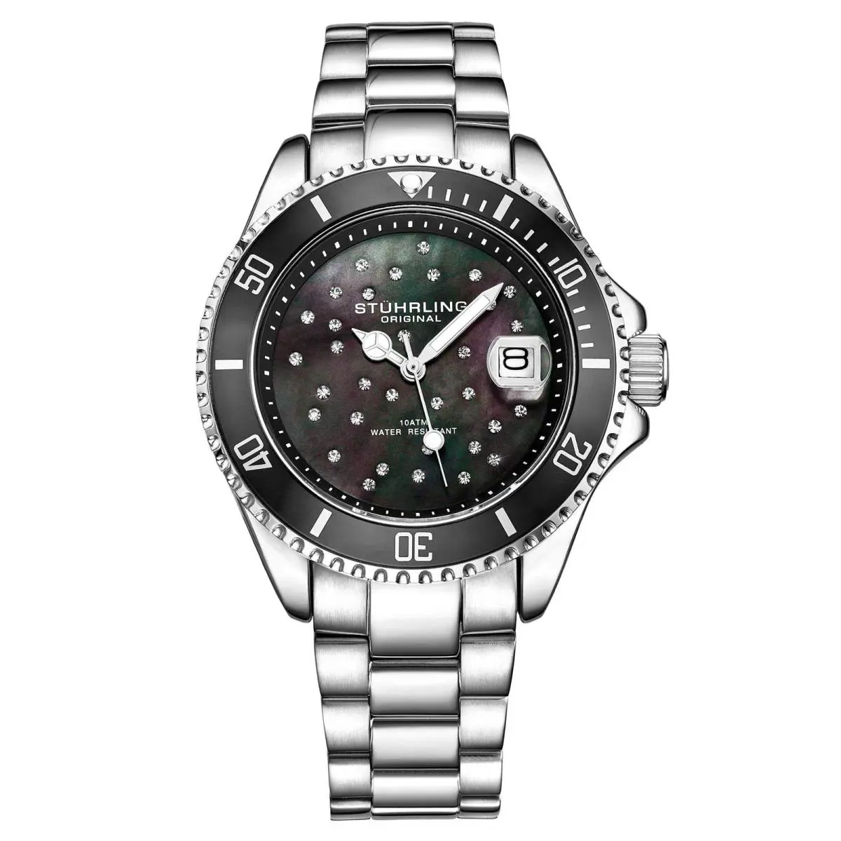 Stuhrling Starsea Quartz Fashion Black/silver Black Dial Wristwatch 3977.1