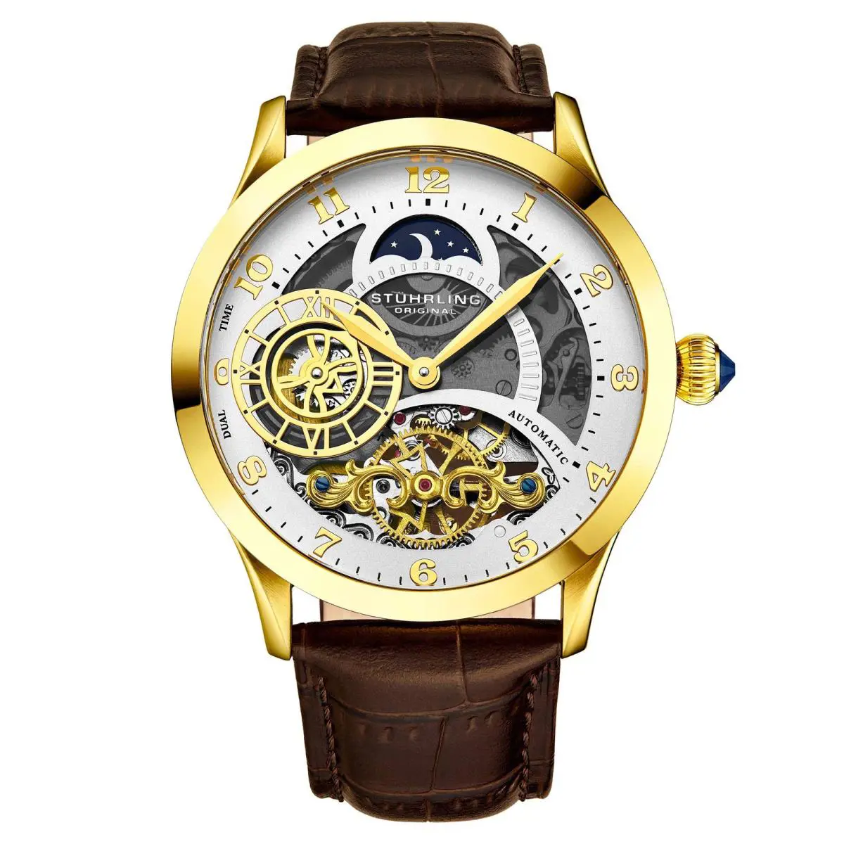 Stuhrling Legacy Brown/gunmetal Leather Gunmetal Dial Wristwatch 925.02
