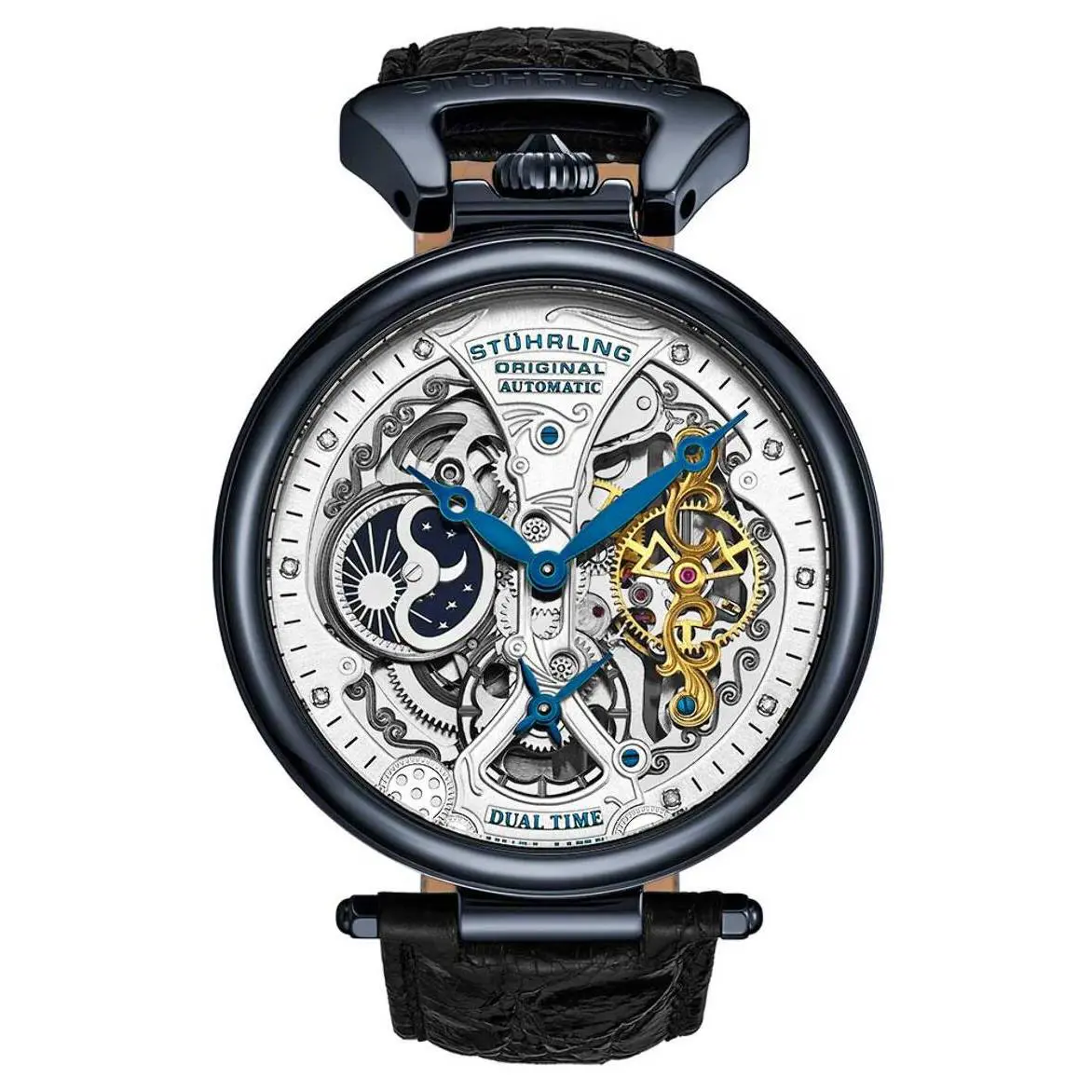 Stuhrling Legacy Silver Dial / Black Crocodile Silver Dial Wristwatch 127A2.33X52