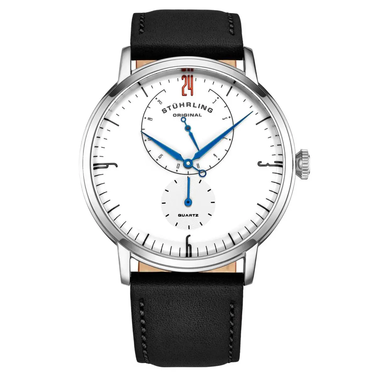 Stuhrling Symphony Black/leather/white Dial/silver Case 3969.2 White Dial Wristwatch 396