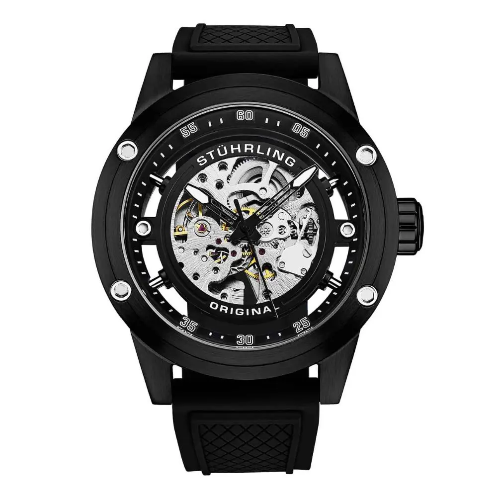 Stuhrling Automatic 50mm Skeleton Black Black Dial Wristwatch 4034.1 by Stührling