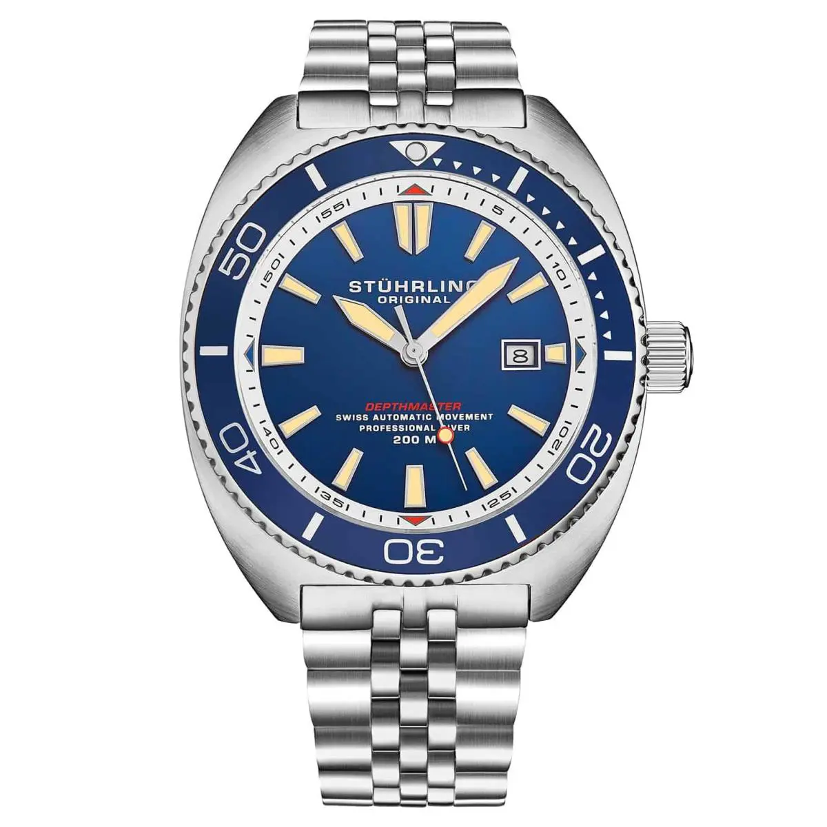 Stuhrling The Swiss Automatic Depthmaster Diver Blue Blue Dial Wristwatch 1008.01 by Stührling