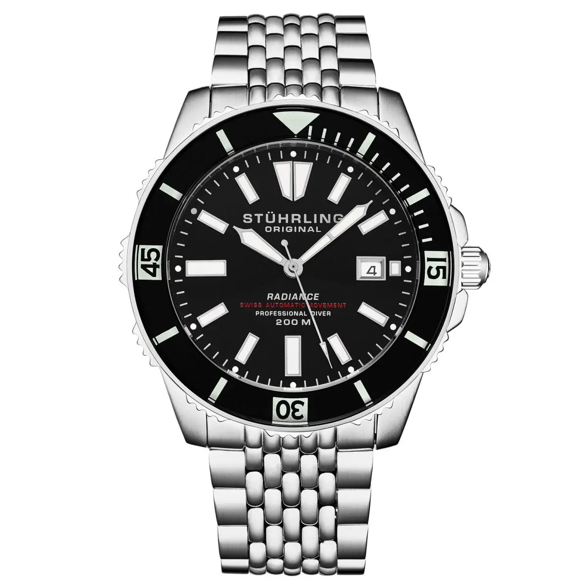 Stuhrling Depthmaster-1006.01 Silver/stainless Steel Black Dial Wristwatch 1006.01 by Stührling