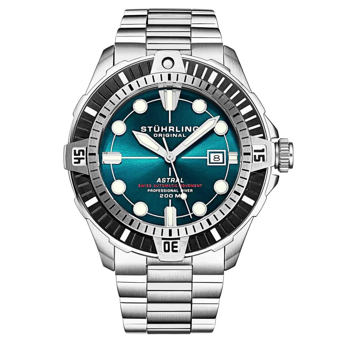Stuhrling Astral Silver/stainless /teal Dial Blue Dial Wristwatch 1005.03