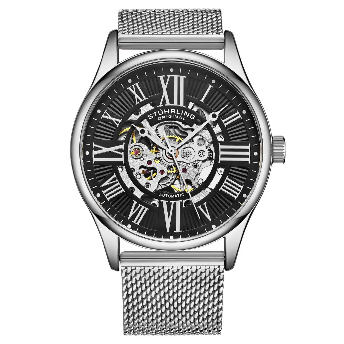 Stuhrling Atrium 3942M Automatic 42mm Skeleton Silver/stainless Steel Black Dial Wristwa