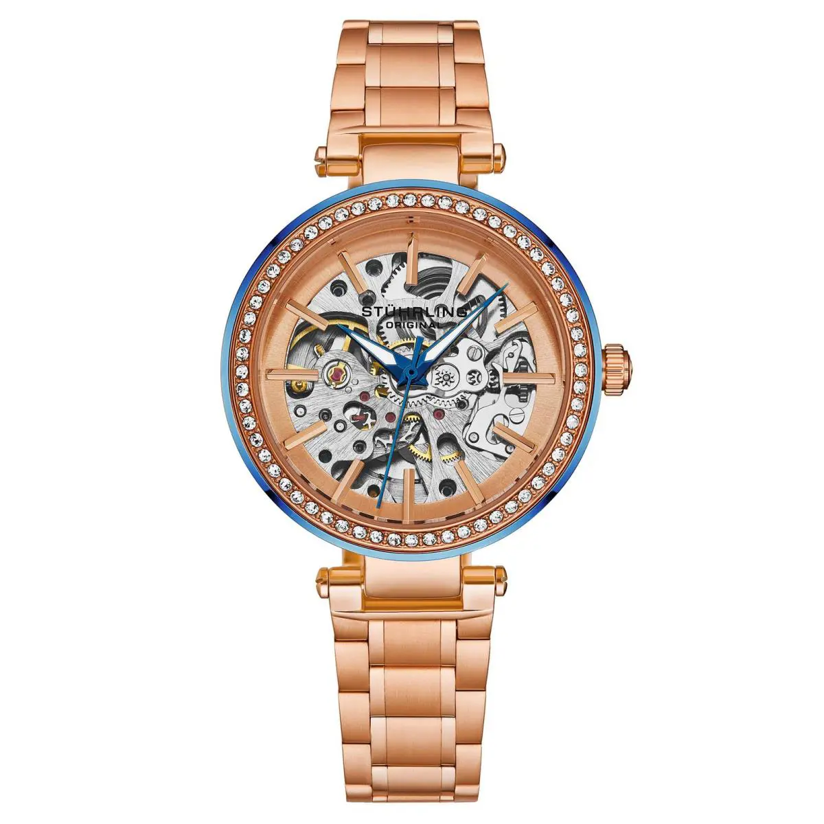 Stuhrling Radiant Elegance Automatic Skeleton Rose/stainless Rose Dial Wristwatch 4039.3