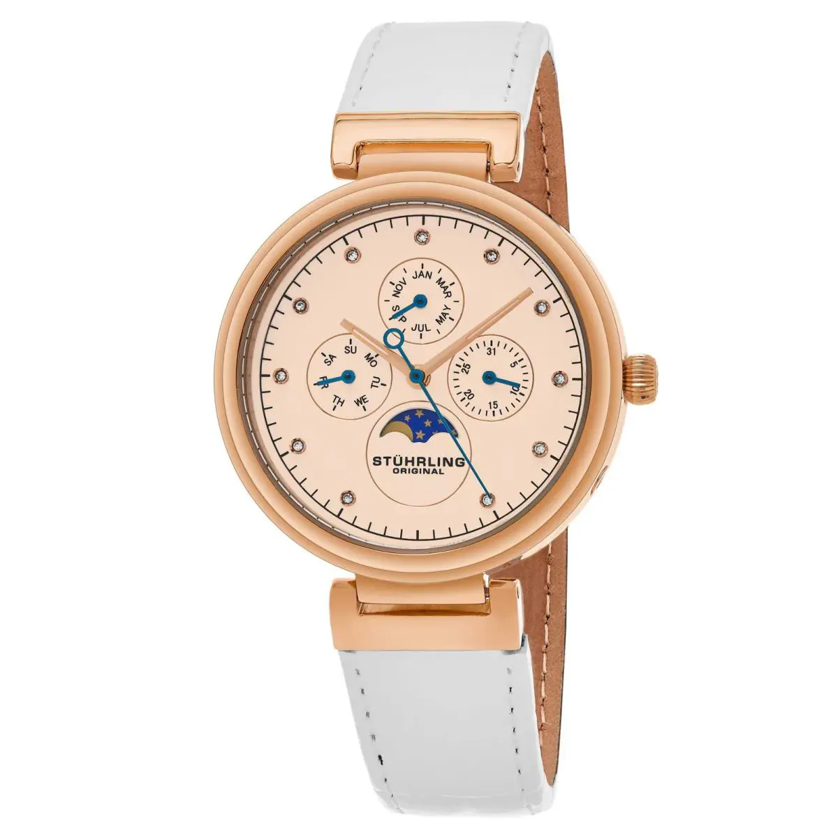 Stuhrling Symphony-674.03 White Leather Salmon Dial Wristwatch 674.03