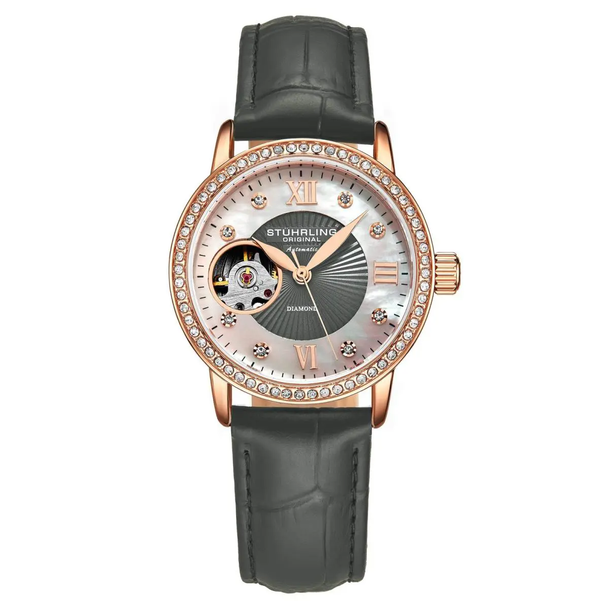 Stuhrling Legacy Steel Leather Silver Dial Wristwatch 3952.3