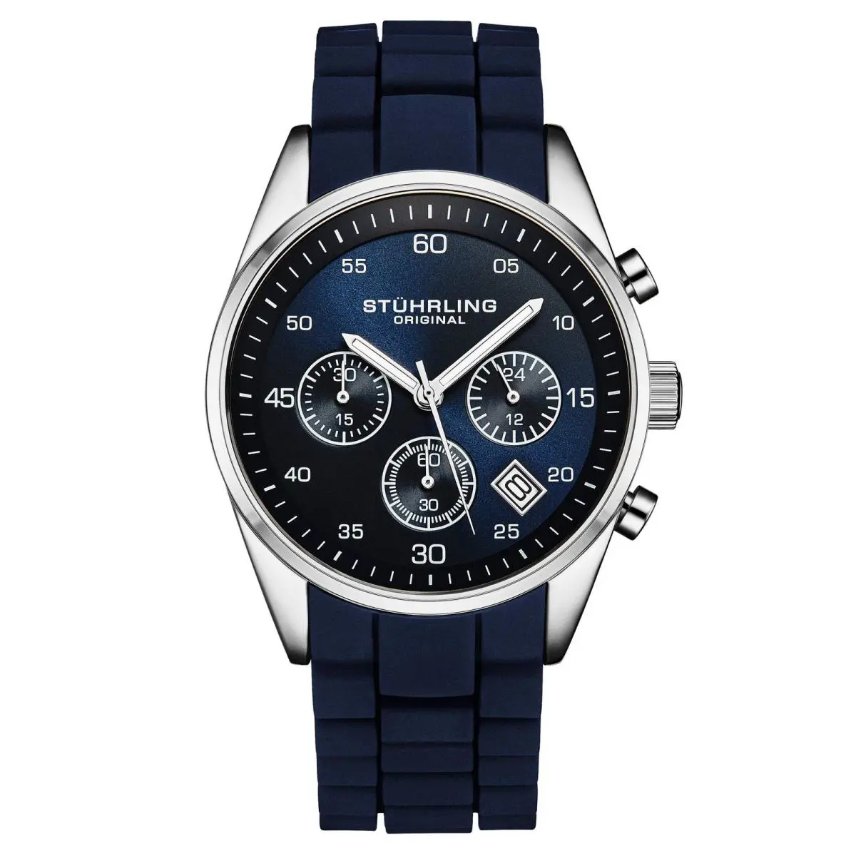 Stuhrling Tempo Chronograph 42mm Blue/rubber Blue Dial Wristwatch 4057.2 by Stührling